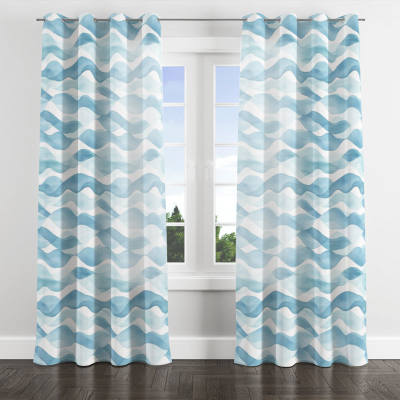 Abstract Room Darkening Curtains - Blue Calm Current Grommet Curtain - 1 Panel, 52" W x 120" L, Silver Grommets