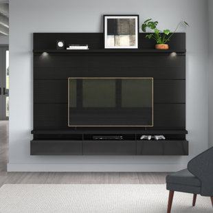 Manhattan Comfort | Cabrini 1.8 Floating Wall Theater Entertainment Center in Black Gloss & Black Matte