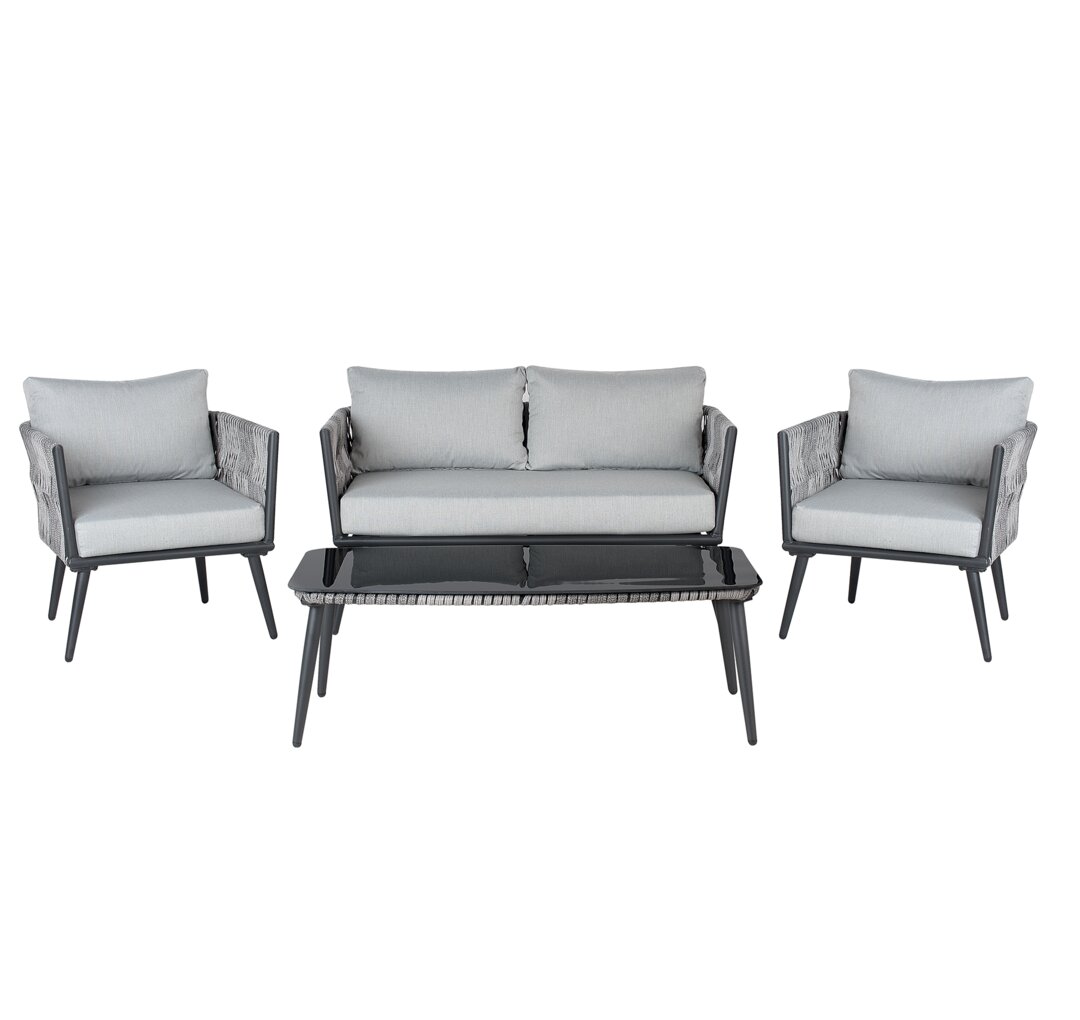 4-Sitzer Lounge-Set Schwartz aus Rattan