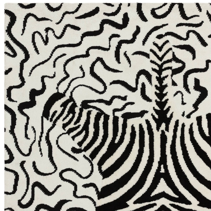 Alaisdair Zebra Animal Print Black White Rug, Rectangle 120 x 170 cm