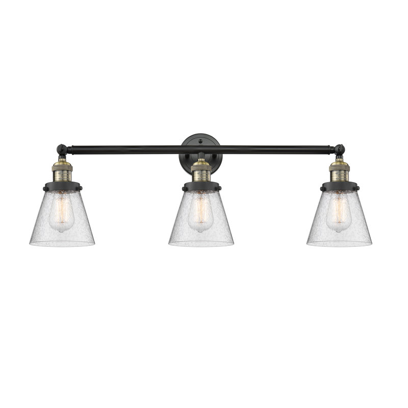 Andrews 3 - Light Dimmable Vanity Light, 60 Watt Vintage Incandescent Bulb, Seedy, Black Antique Brass