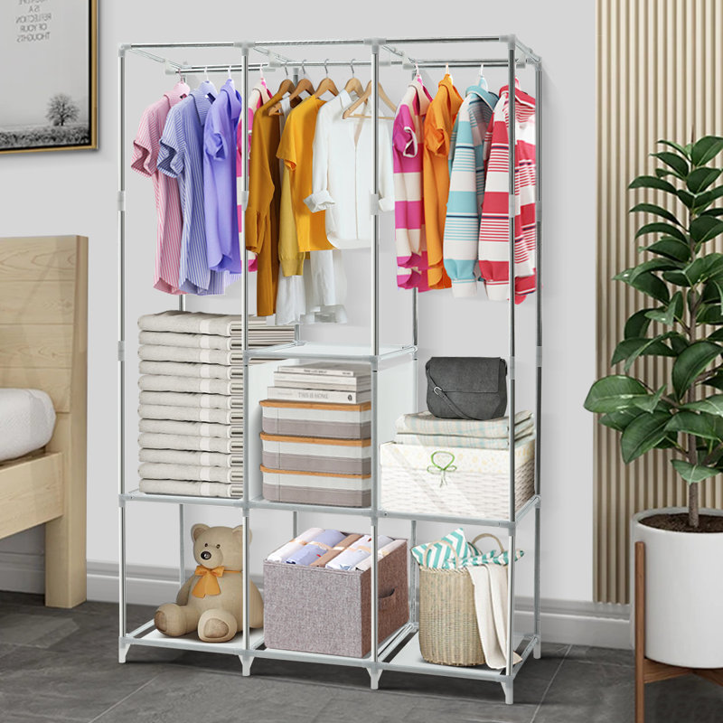 Armoire portative Marshelle avec 7 tablettes de rangement et 3 tringles de suspension