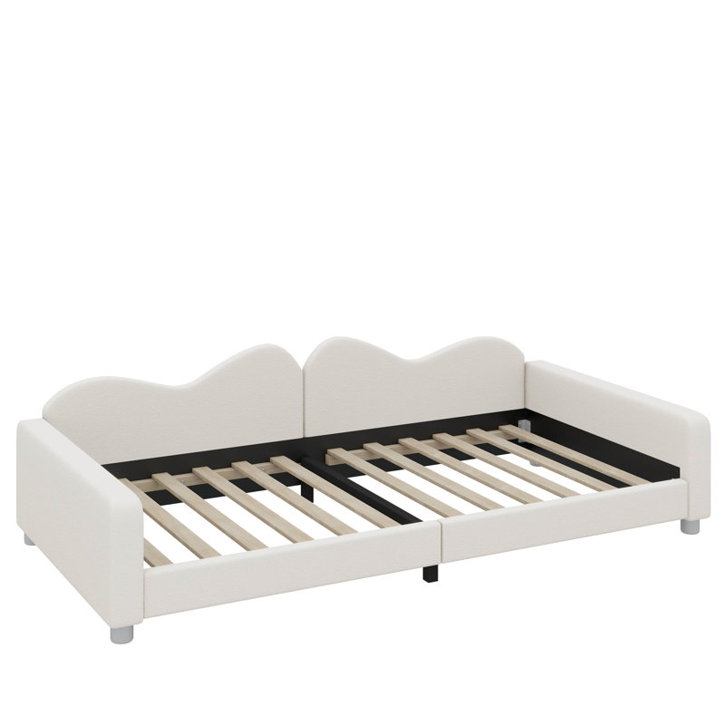 Canapé-lit simple en tissu Sherpa rembourré avec dossier en forme de nuage, Blanc