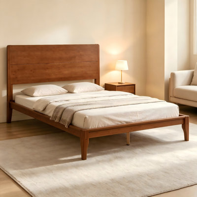 Lit plateforme en bois de bambou de style Mid-Century avec support en lattes de bois
