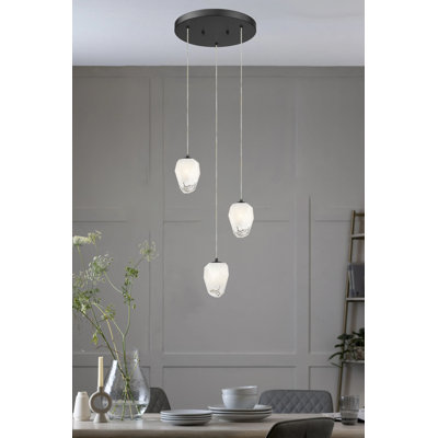3-Light Black Chandelier With White Glass Shades