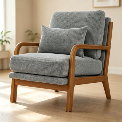 Fauteuil d'appoint moderne, fauteuil avec cadre en bois massif et fauteuil rembourré confortable pour la chambre à coucher du salon