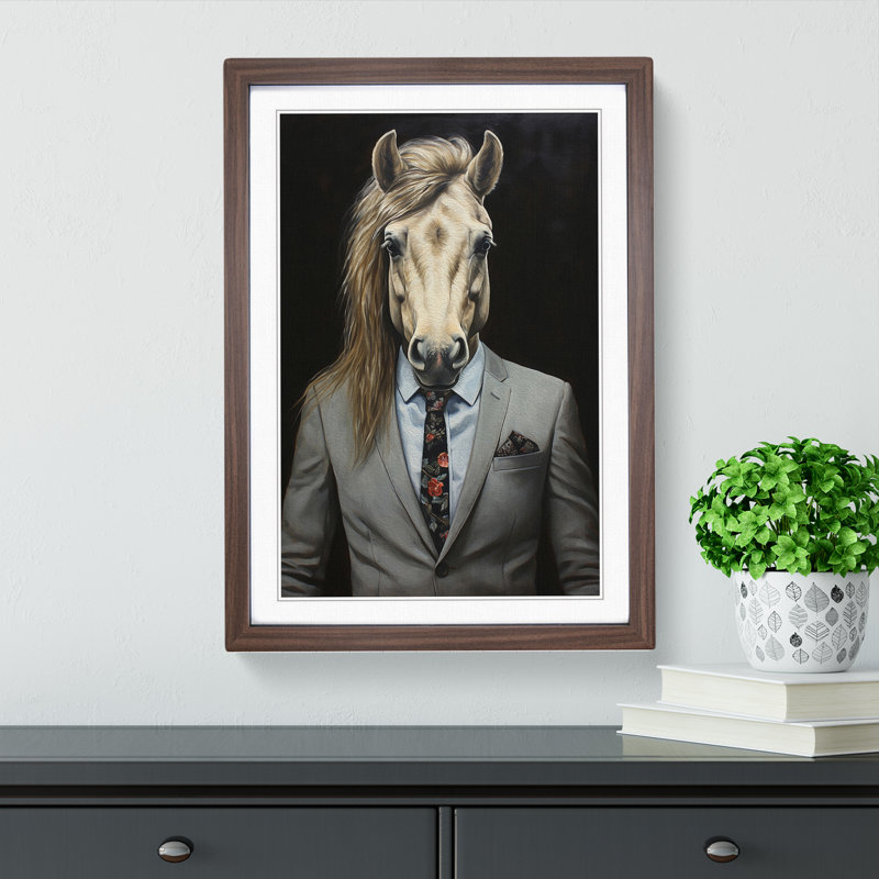 Pony In A Suit Painting - Single Picture Frame Print on Wood, Walnut, 46" H x 34" W x 2" D