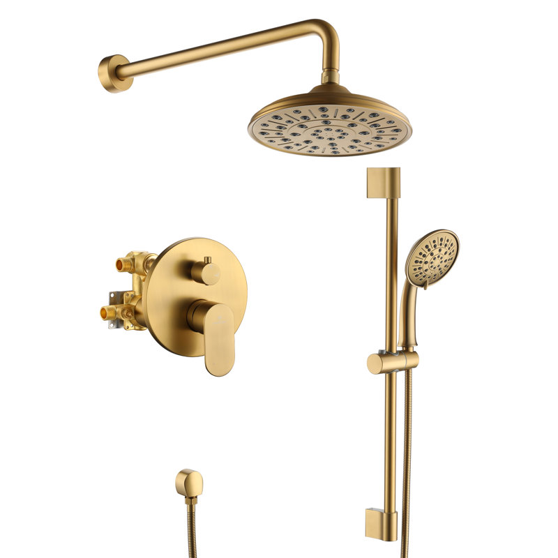 Brushed Gold Adjustable Rain Shower System with Handheld