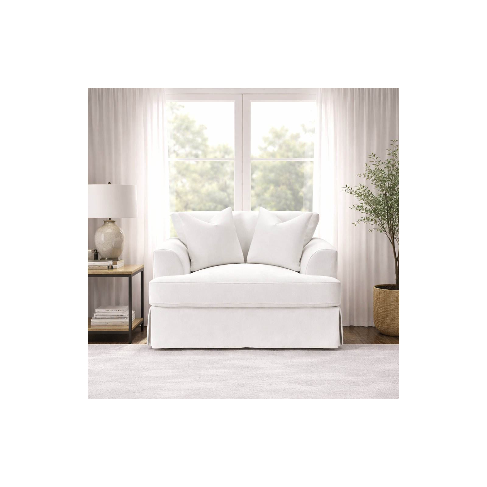 Lucia Slipcovered Chair and a Half, Bayou Stone Canvas