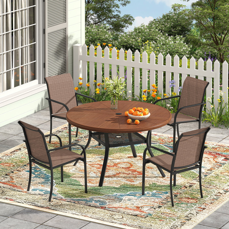 Ensemble repas d'extérieur en aluminium pour 4 personnes, Noyer