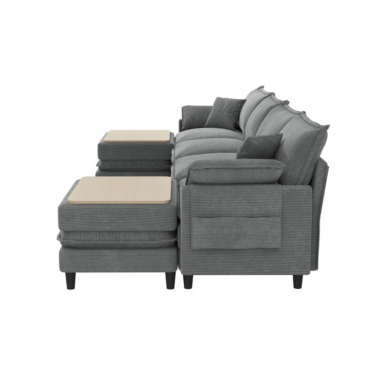 143.7'' Comfy  U Shaped Sectional Modular Deep Cloud 4-Piece Sofa with Two Ottoman- Premium Fabric, Gray