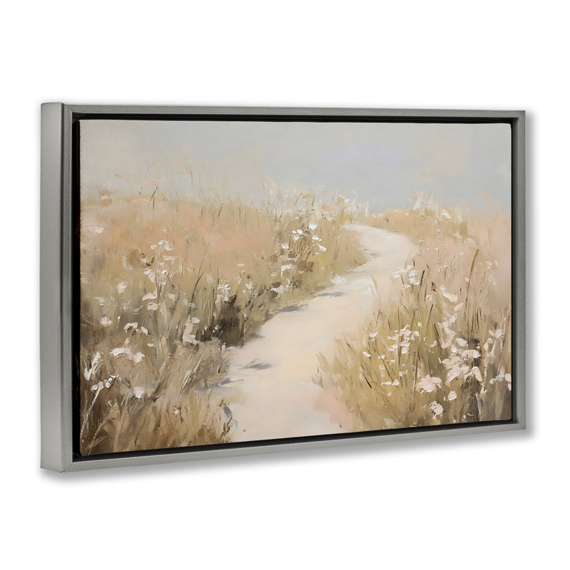 Cadre flottant blanc avec sentier de fleurs sauvages, design par Franklyn Gregory, Cadre flottant gris lustré