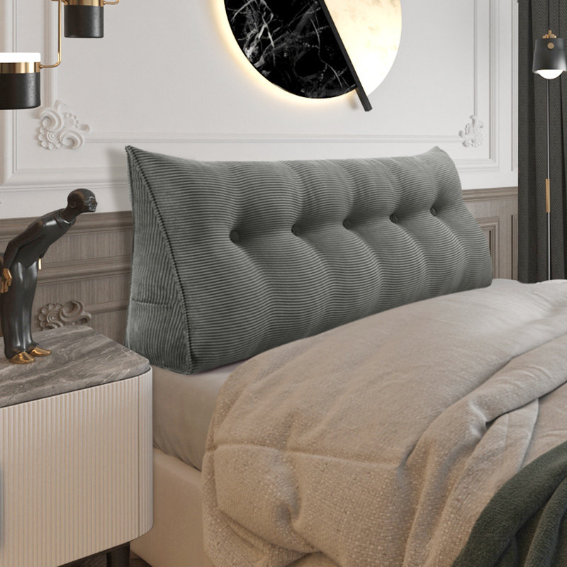 Sit-up Back Comfort 100% Cotton Corduroy Backrest Bed Back Support Headboard Wedge Reading Pillow Compression, Gray, Queen