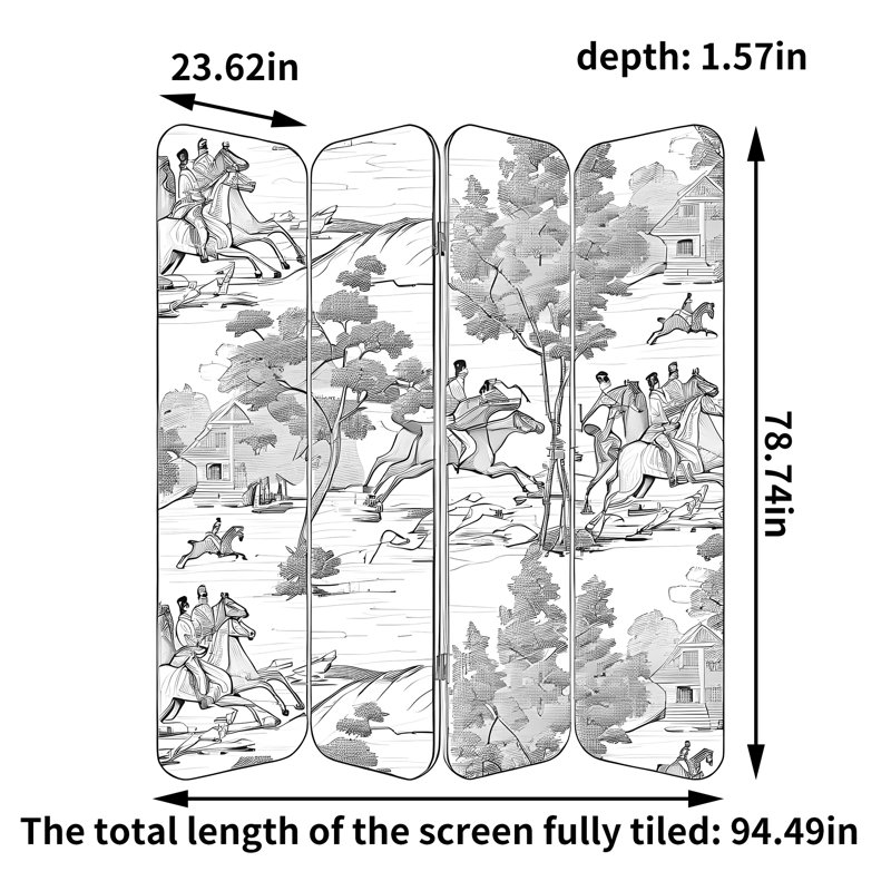 British Hunting Style Screen, 78.74" H x 94.49" W x 1.57" D