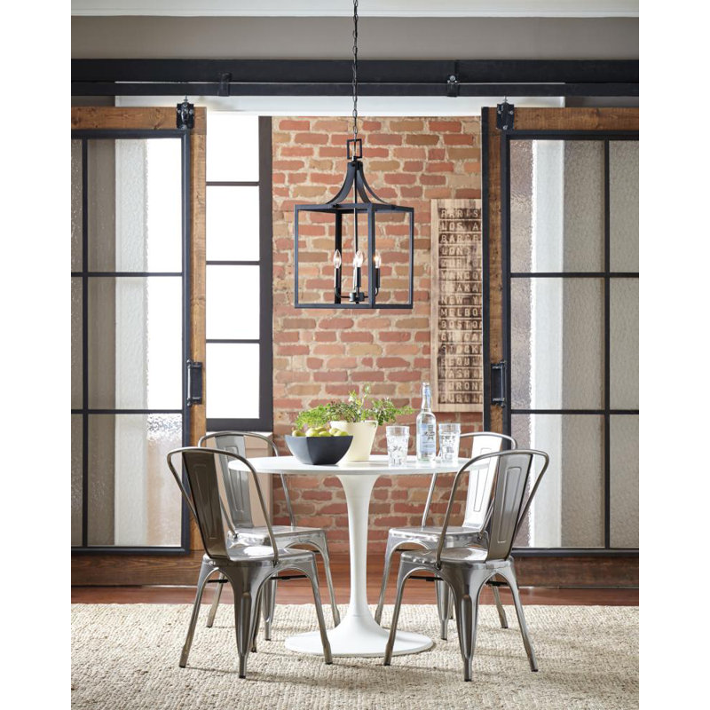 Carla 3 - Light Dimmable Lantern Square / Rectangle Chandelier, Black, No, 23.5" H x 12" W x 12" D