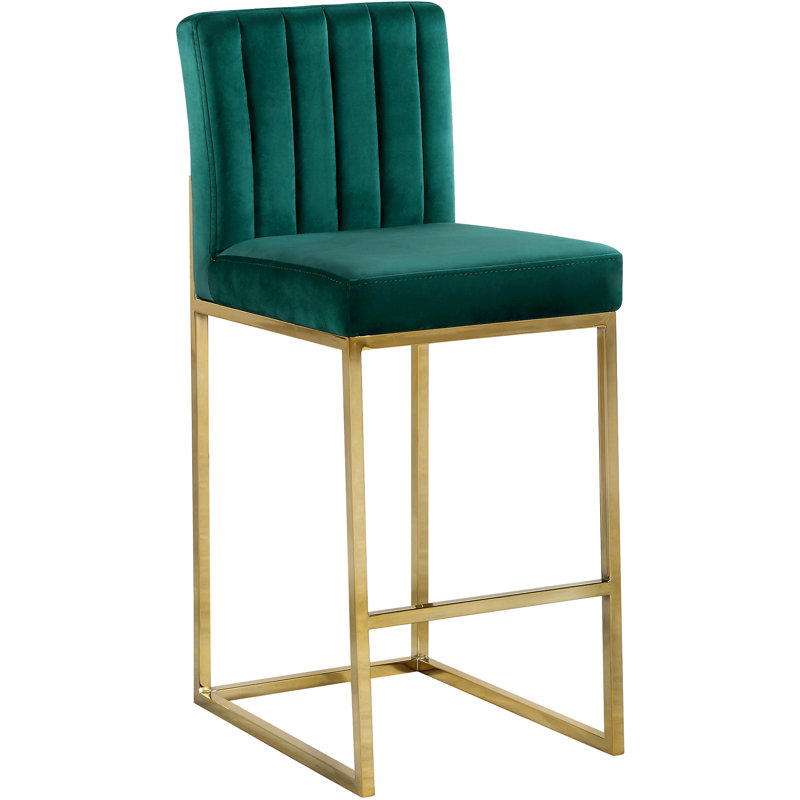 Amberdawn Upholstered Counter Stool, Polished Gold, Green