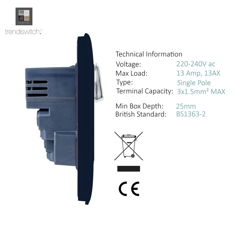 Trendi Switch 1 Gang USB 2100mA Plug Socket, Navy