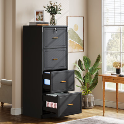 4-drawer Vertical File Cabinet Set Of 2, Office Storage Cabinet With Lock, Adjustable Hanging Bars, 51.2'' H X 17.7'' W X 22.8'' L