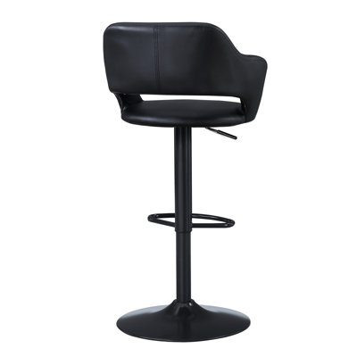 Contemporary Bar Stool With 360 Degree Rotation And Black Leather-Like Upholstery Faux Leather