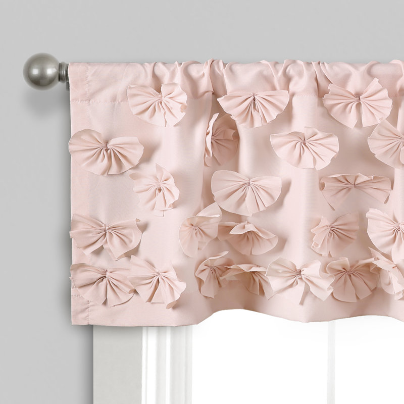 Blush Pink Ruffled Rod Pocket Valance with Handmade Bows