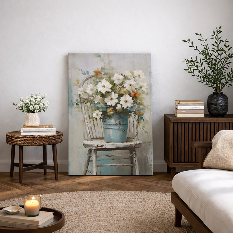 Vibrant Wildflower «White Daisy Flowers Bouquet Artwork, Modern French Rustic French Country Floral Walls, Large Encadré, Impression Giclée Sur Toile»