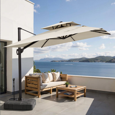 Parasol rectangulaire en porte-à-faux 9 pi x 11 pi, base de contrepoids incluse