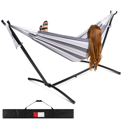 Knutsford 2-Person Brazilian-Style Cotton Double Hammock with Stand Set w/ Carrying Bag