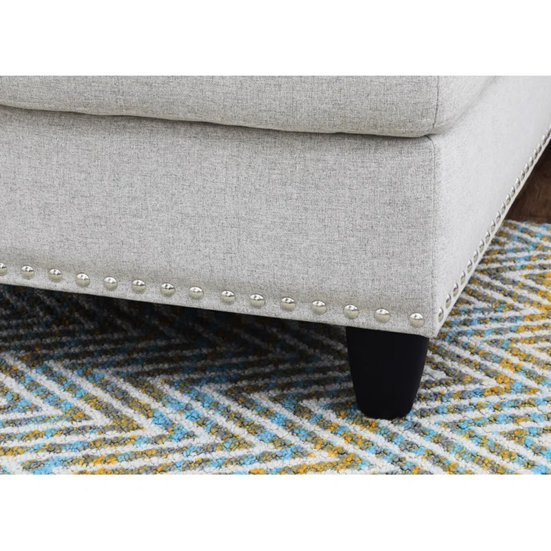 Beige 2 pièces en forme de L pour des soirées cinéma relaxantes, siège escamotable avec deux porte-gobelets, coussins décoratifs et rangement intérieur assorti, structure en bois massif et en bois d'ingénierie sur pattes à goujon à profil bas, faux