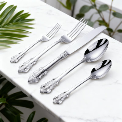 Ensemble de 20 couverts en acier inoxydable de style palais européen, couverts 304 de qualité anti-ternissure avec motif en relief pour les repas formels et les cadeaux