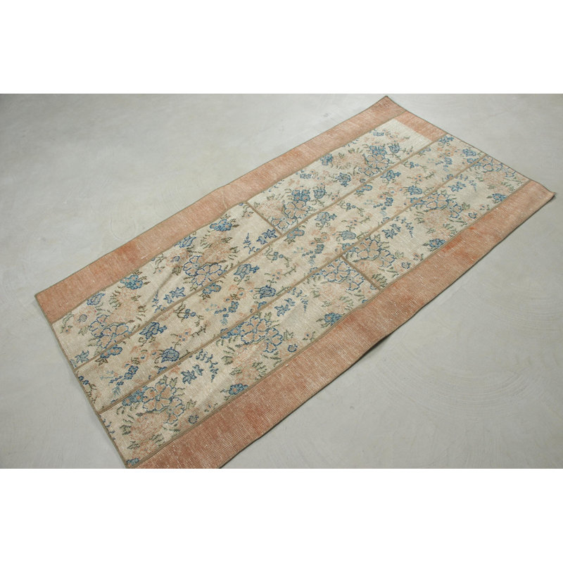 Antique Turkish Patchwork Wool Rug Ideal for Kitchen and Accent Spaces with Vibrant Orange Tones