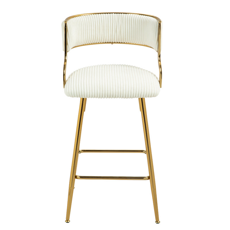 Two Pieces Bar Stools With Chromed Base And Footrest, White