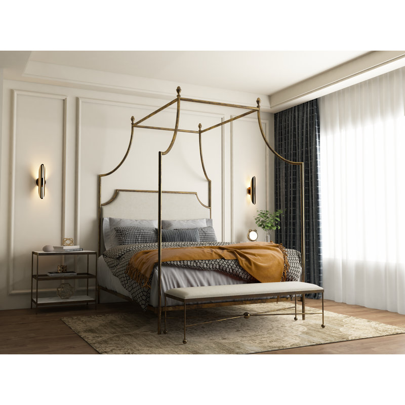 337 Flying Arch Canopy Bed | Complete Canopy, California King, Vintage Champagne/White