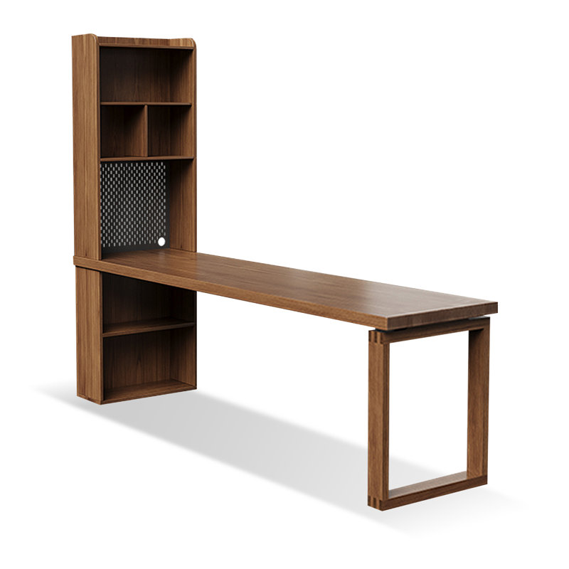 Nut-brown Rectangular Solid Wood with desk, 29.53" H x 78.74" W x 23.62" D