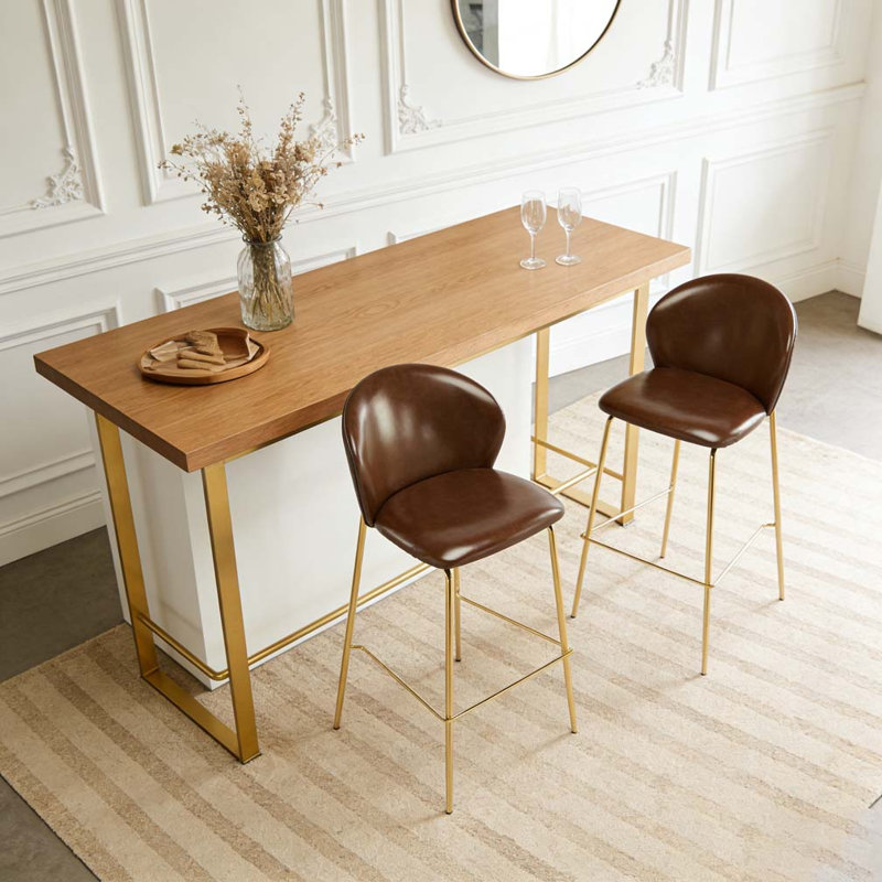 Tabouret de bar rembourré, Brun foncé, or