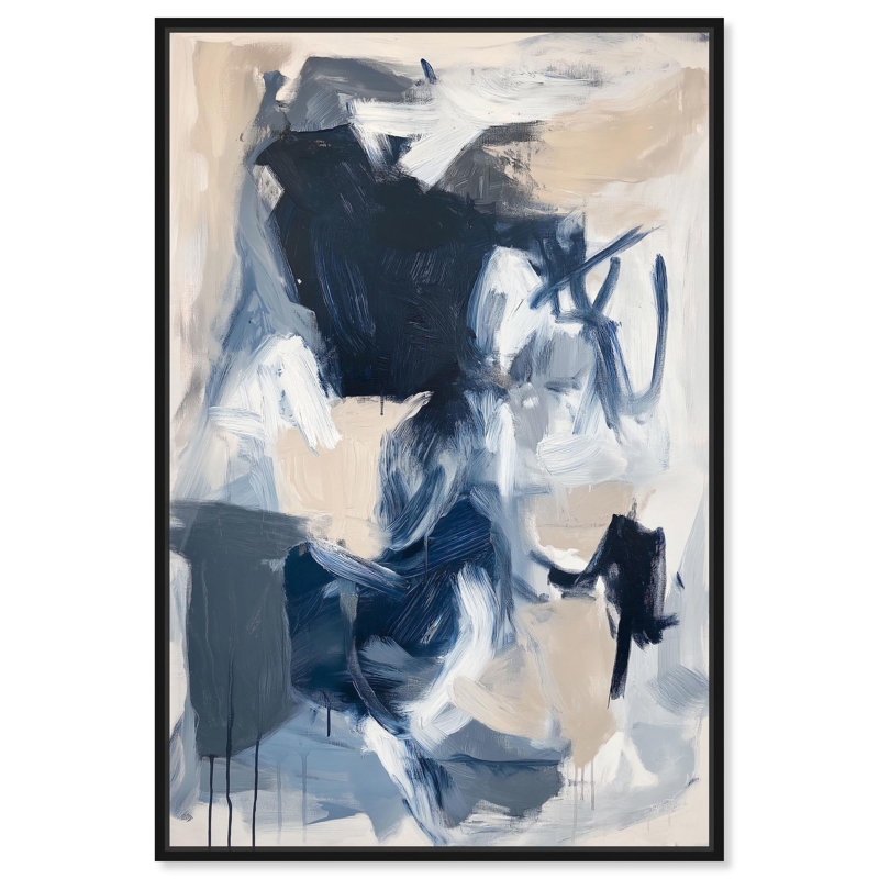 «Windswept Blue II», art abstrait bleu par Art Remedy, Cadre noir, 46" H x 31" W