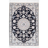 Navy Blue Silk & wool Nain 2'2"X3'1"