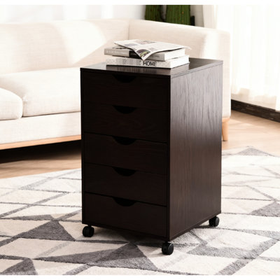 Grande armoire de rangement brune à 5 tiroirs de grande capacité avec tiroirs coulissants lisses, verrouillable et bureau à domicile moderne, classeur à conception nordique, glissières à roulement, structure de support inclinable