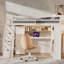 Structure de lit double pleine grandeur avec garde-robe intégrée, bureau d'étude, tablettes et lumières de rangement, conception compacte pour la chambre à coucher - beige-738090304