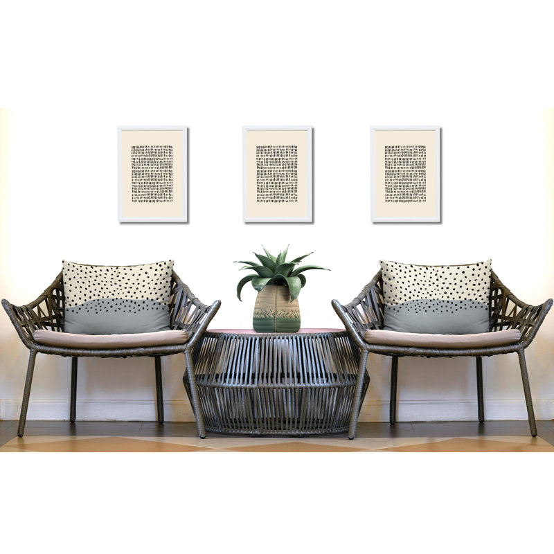 Coussin décoratif intérieur / extérieur en polyester filé Willow, Gris / blanc cassé / noir