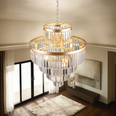 Mercer41 23.6 Inches Modern Chandeliers Lights Fixture Hanging Pendant Light Fixture,Golden Luxury 5-Tier K9 Crystal Chandelier