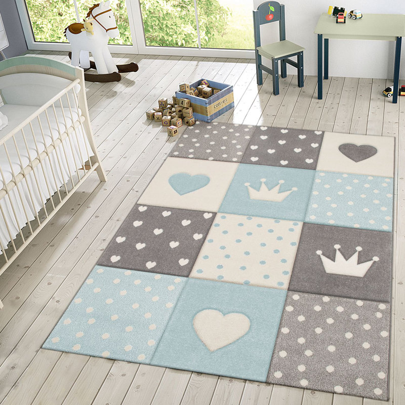 Lewin Geometric Area Rug, Round 3'11", Blue/Gray