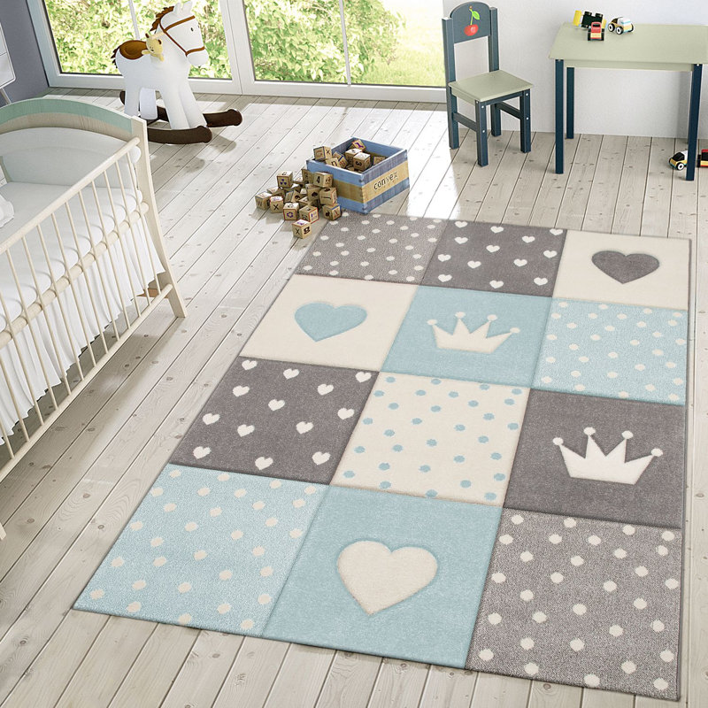 Tapis à motif géométrique Lewin, Bleu/gris, Rectangle 3 pi 11 po x 5 pi 7 po