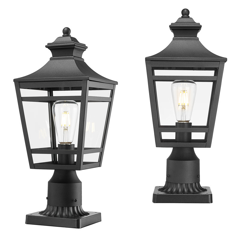 Ensemble de 2 lampadaires d'extérieur étanches en aluminium 18,1 po avec verre transparent - Lampadaires pour jardin, allée, terrasse et clôture