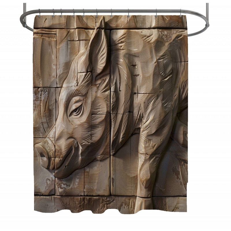Rideau de douche cochon - Décoration de salle de bain animal, H 73 po x l 70 po