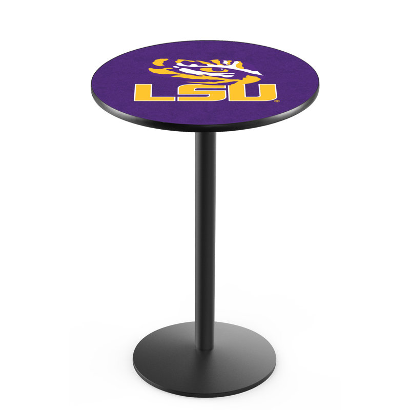 Round Metal Base Dining Table, Black Wrinkle, Louisiana State University