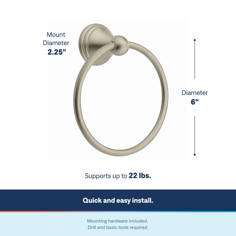 Preston Wall Mounted Towel Ring, Brushed Nickel