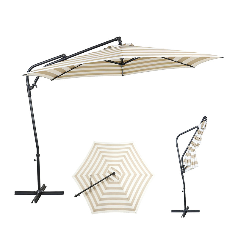 Parasol de patio décalé de 10 pi, inclinaison manuelle, manivelle à 360 °, ventilé, résistant au vent pour le marché