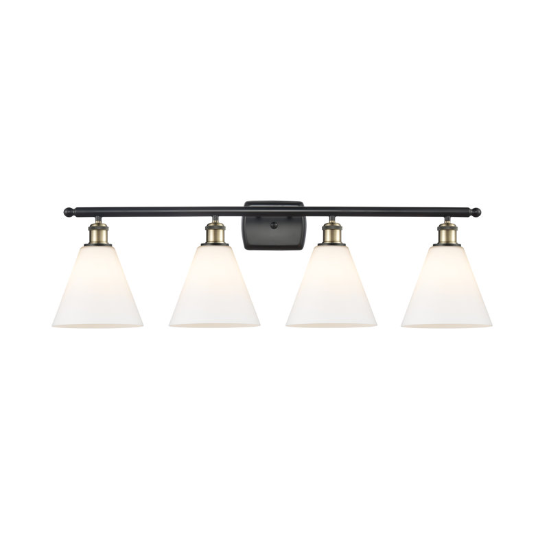 Éclairage pour salle de bain 4 lumières Hanny, Blanc mat, Laiton antique noir, Incandescente