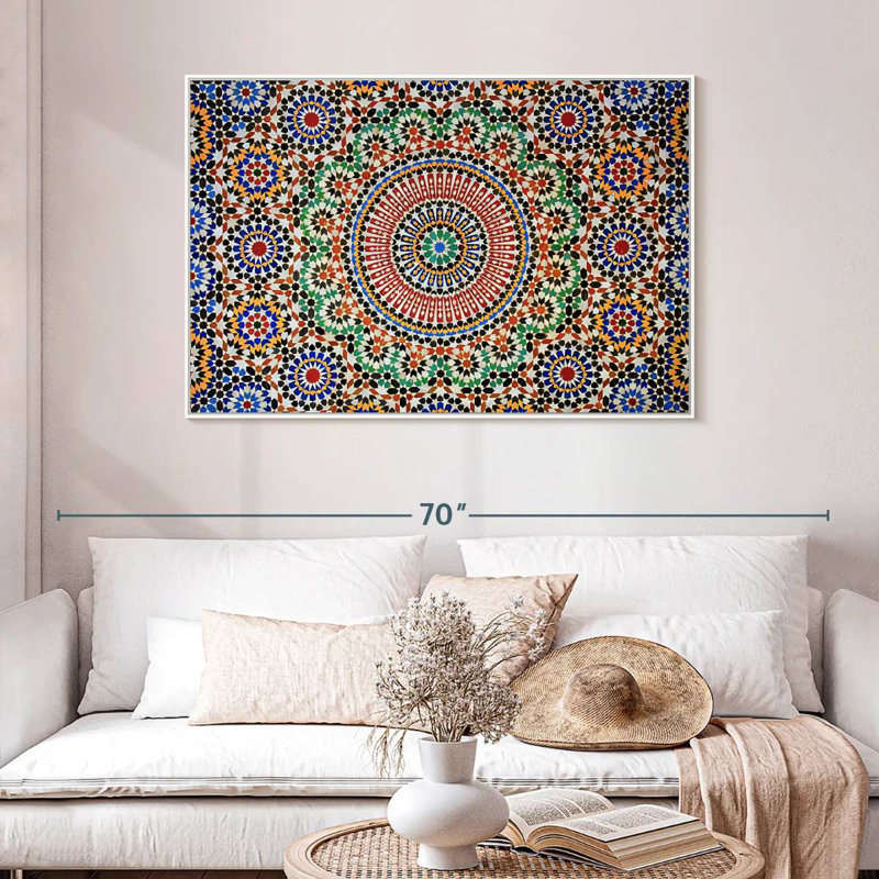 Mosaïque marocaine traditionnelle, Cadre flottant blanc, 46 po x 31 po