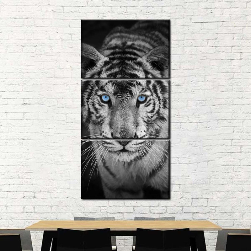 Tigre bleu sur toile, ensemble de 3 pièces, H 32 po x l 15 po x P 1,25 po